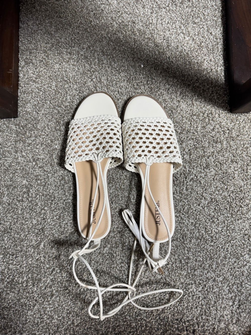 JustFab White Woven Slide Sandals with Lace-Up Straps - Picture 5 of 6